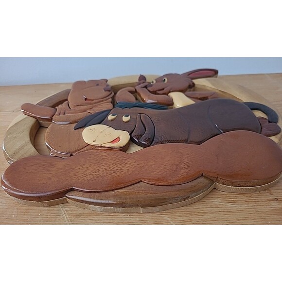 RARE Disney Winnie the Pooh, Eeyore, Rabbit Carved Wood Folk Wall Art - Picture 8 of 9